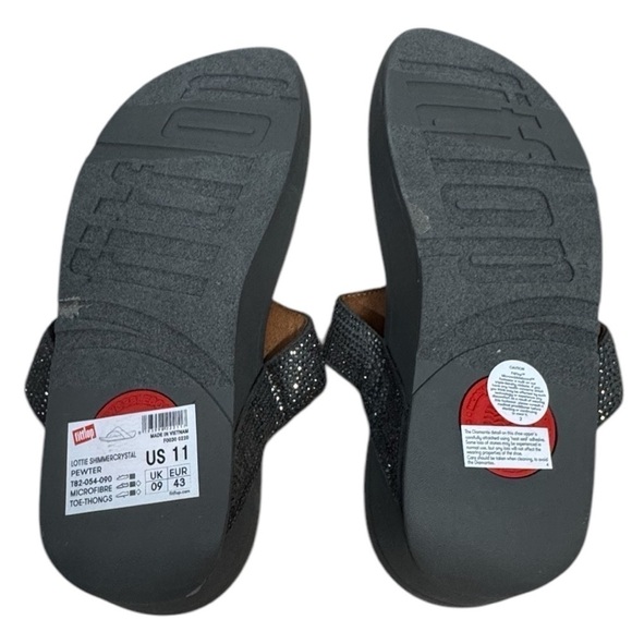 New FitFlop Lottie Glitzy Shimmer Fabric Toe-Thong Sandal Size 11 Pewter - Picture 6 of 7
